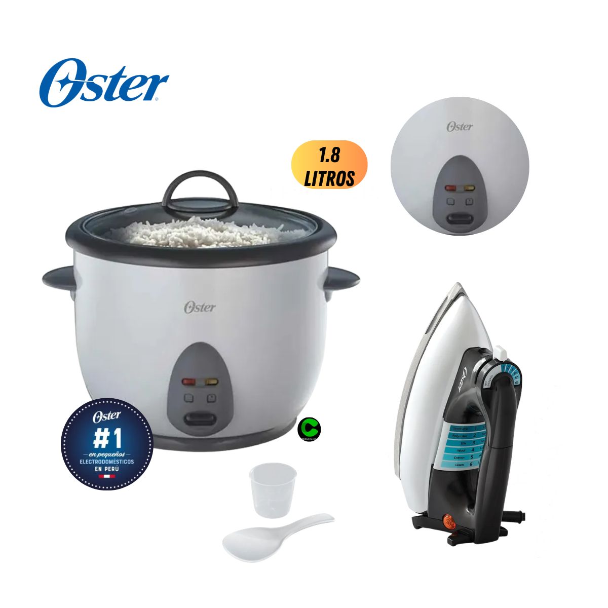 OSTER - Pack Combo OSTER Olla Arrocera CKSTRC1700W y Plancha Clásica