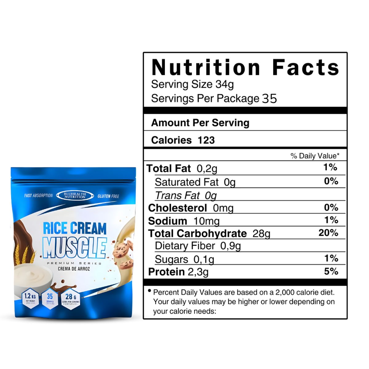 GENERICO - Crema de arroz 1.2 kg Bluhealth Cookie + Creatina universe nutrition 150 g + shaker