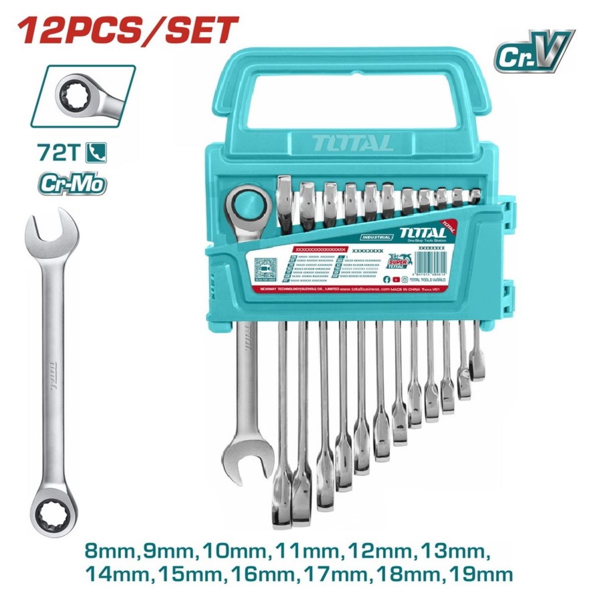 TOTAL TOOLS - SET DE 12 LLAVES COMBINADAS FIJAS Y ESTRELLAS TOTAL - THT102RK0126