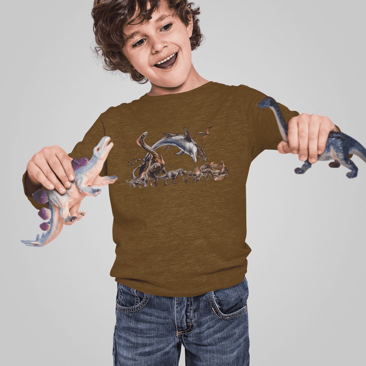 GENERICO - Polo Dinosaurio Jurassic Rebirth Camiseta Niño Dino Algodon Marron