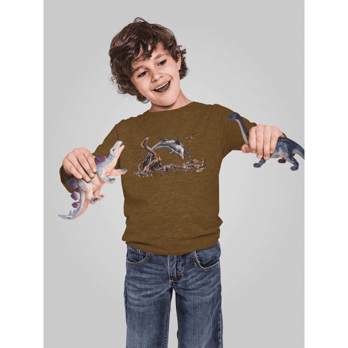 GENERICO - Polo Dinosaurio Jurassic Rebirth Camiseta Niño Dino Algodon Marron