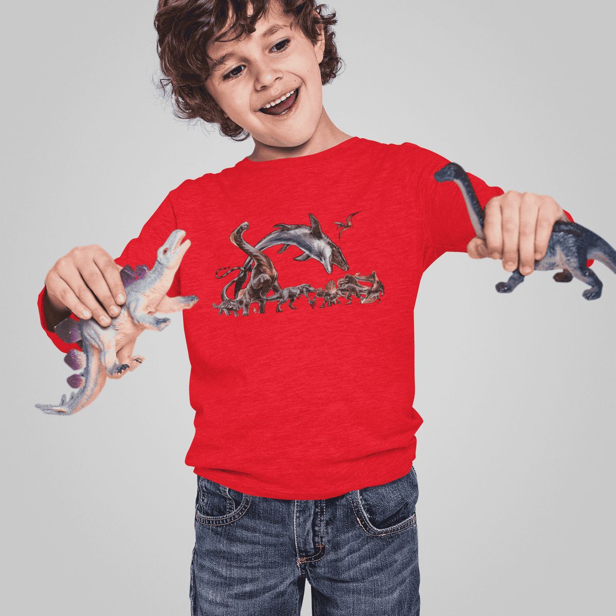 GENERICO - Polo Dinosaurio Jurassic Rebirth Camiseta Niño Dino Algodon Rojo