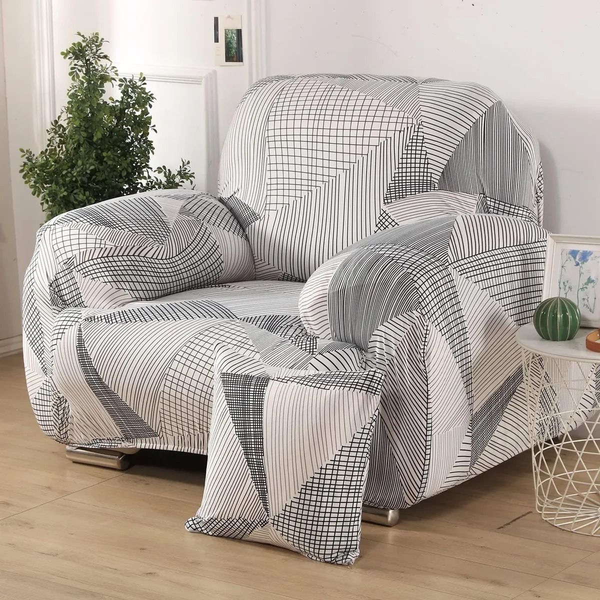 GENERICO - Funda Para Muebles De 1 asiento Grande  - Diseño Blanco Rayado