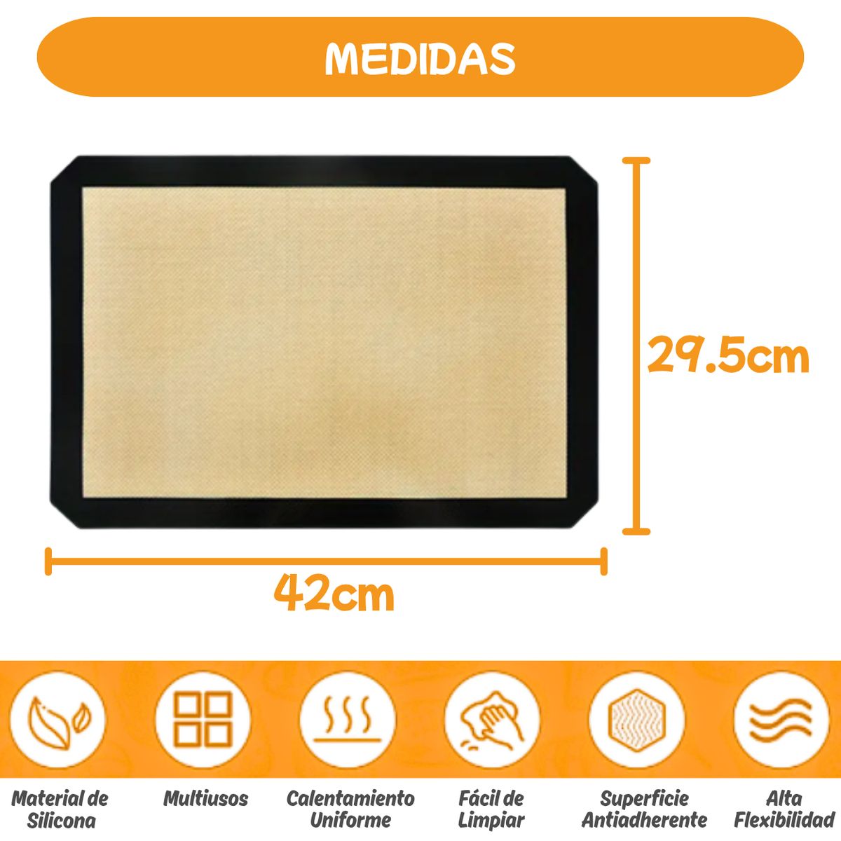 GENERICO - Silpat de Silicona para horno - Tapete Antiadherente Silpack 42x30cm