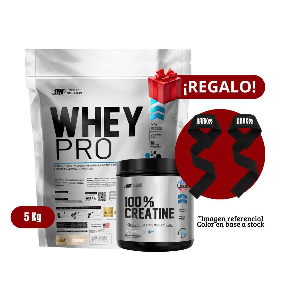 UNIVERSE NUTRITION - Proteína Whey Pro 5Kg Cookies+Universe Nutrition 250g+Straps