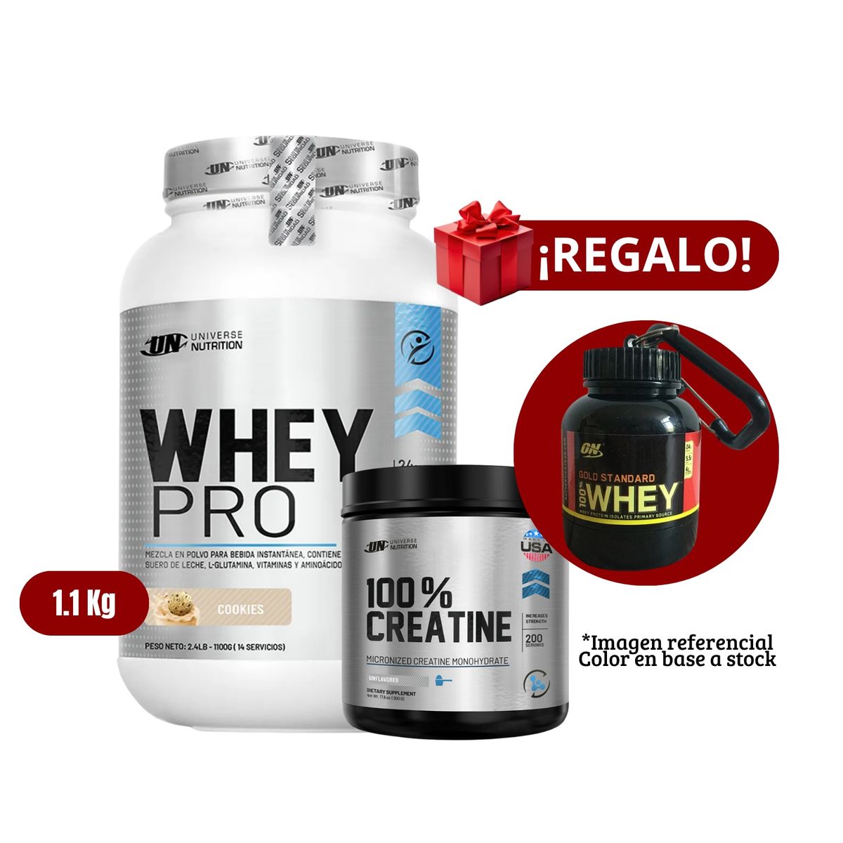 UNIVERSE NUTRITION - Proteína Whey Pro 11Kg Cookies+Universe Nutrition 250g+Portaproteína
