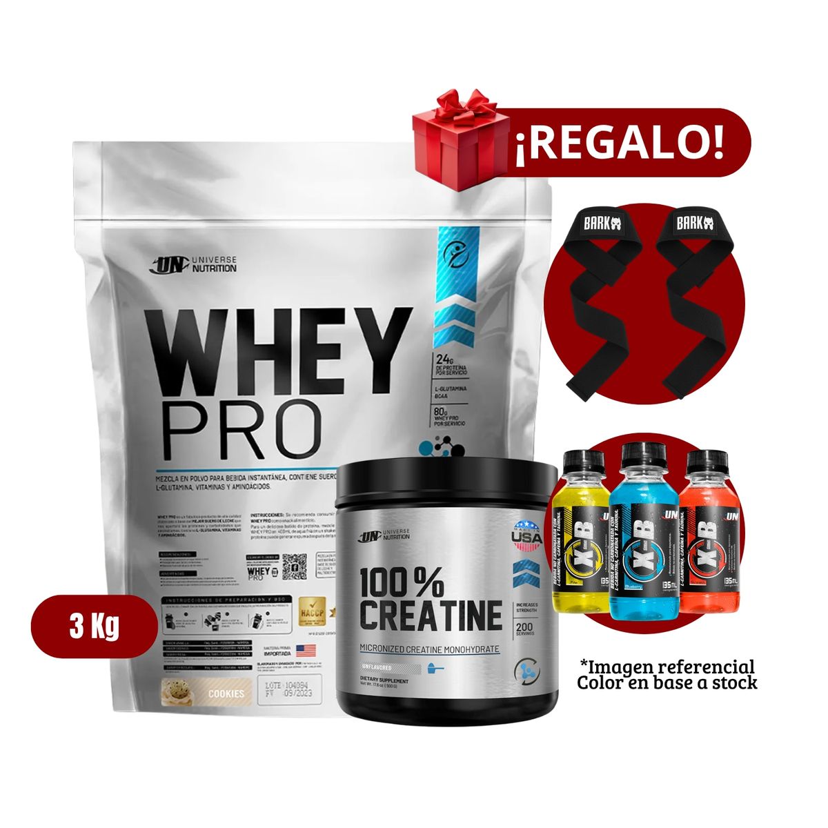UNIVERSE NUTRITION - Proteína Whey Pro 3Kg Cookies+Universe Nutrition 250g+Straps + XB
