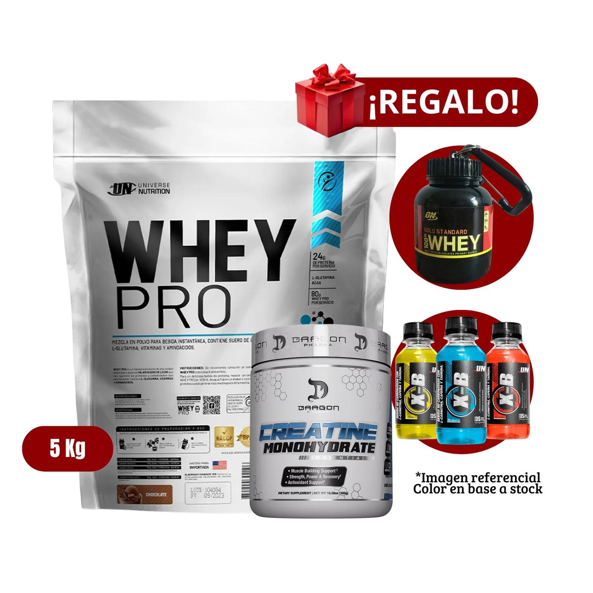 UNIVERSE NUTRITION - Proteína Whey Pro 5Kg Chocolate+Dragon Pharma 300g+Portaproteína+XB