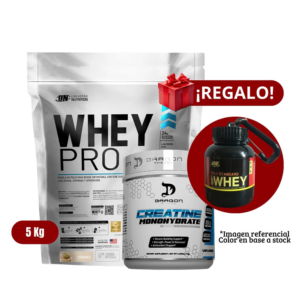 UNIVERSE NUTRITION - Proteína Whey Pro 5Kg Cookies+Dragon Pharma 1 Kg+Portaproteína