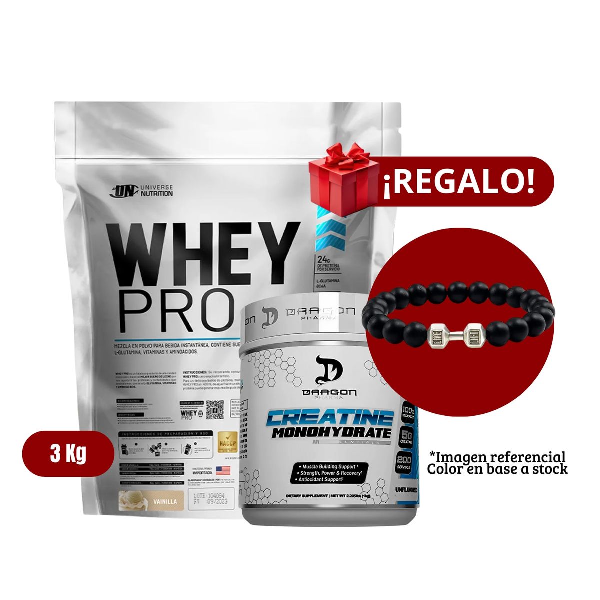 UNIVERSE NUTRITION - Proteína Whey Pro 3Kg Vainilla+Dragon Pharma 1 Kg+PulseraGym