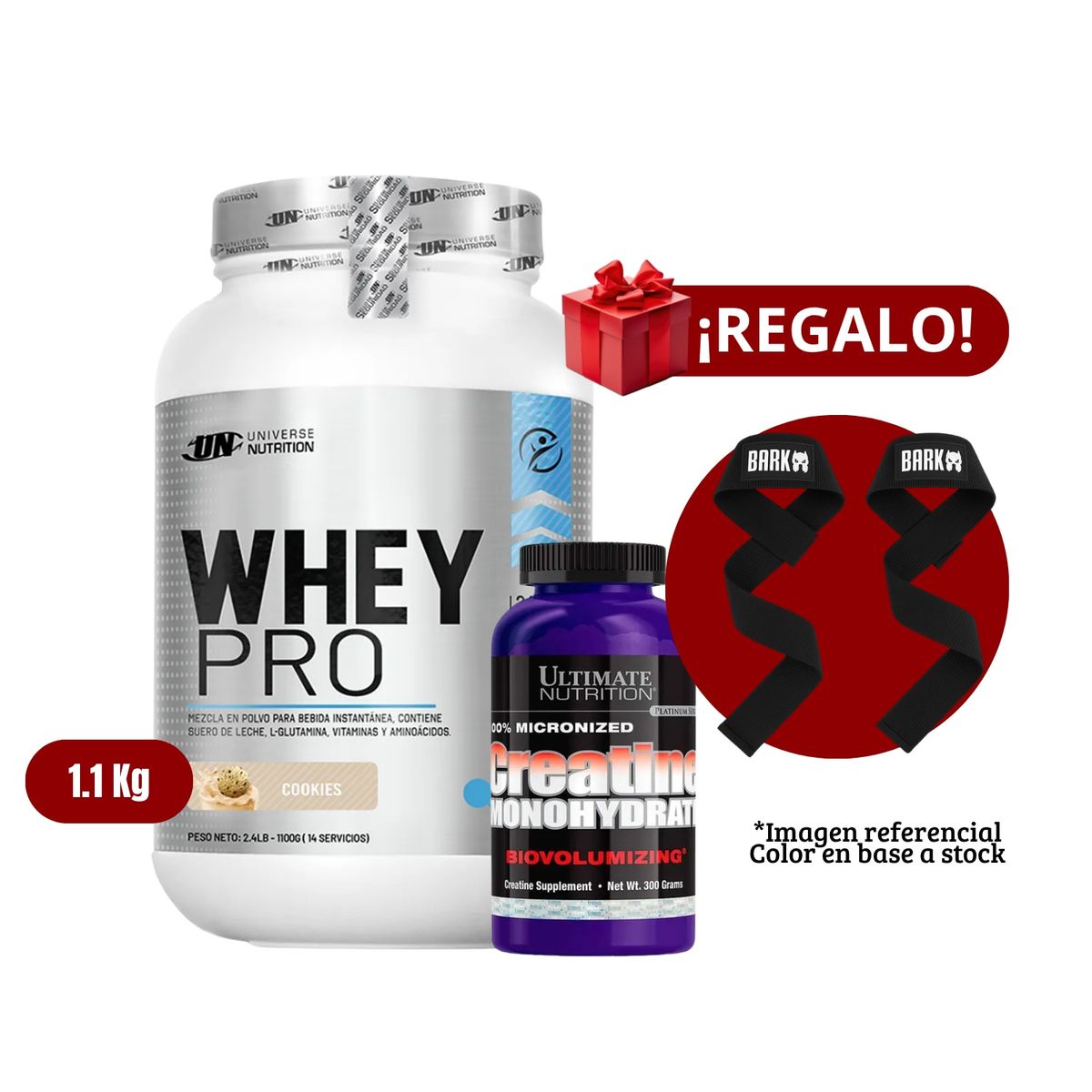 UNIVERSE NUTRITION - Proteína Whey Pro 11Kg Cookies+Ultimate Nutrition 300g+Straps