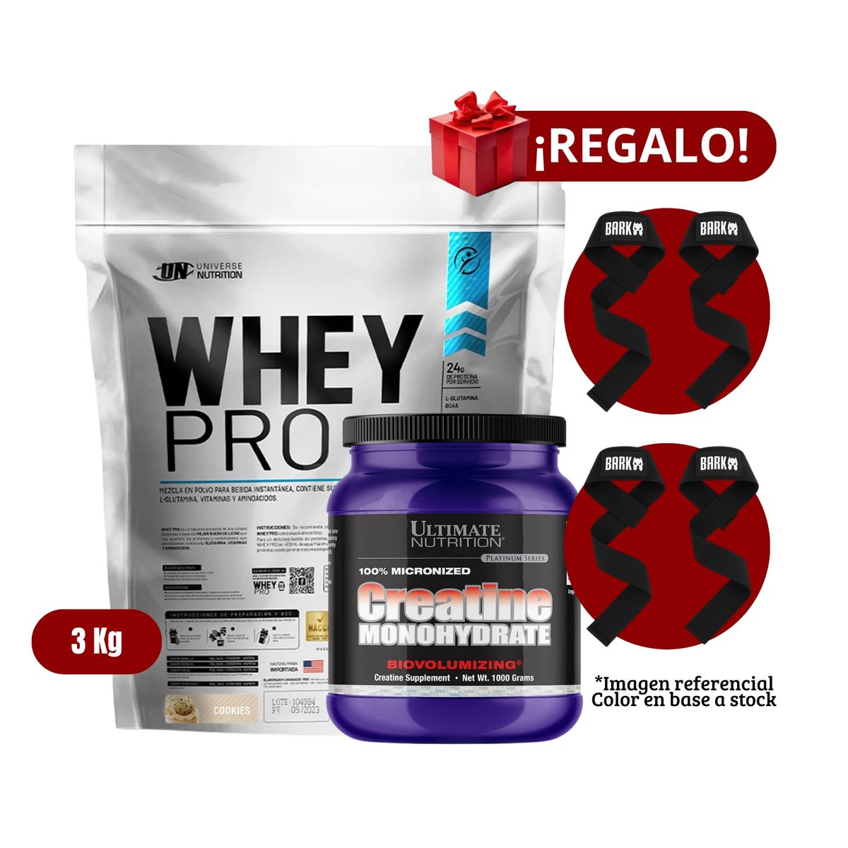 UNIVERSE NUTRITION - Proteína Whey Pro 3Kg Cookies+Ultimate Nutrition 1 Kg+2 Straps