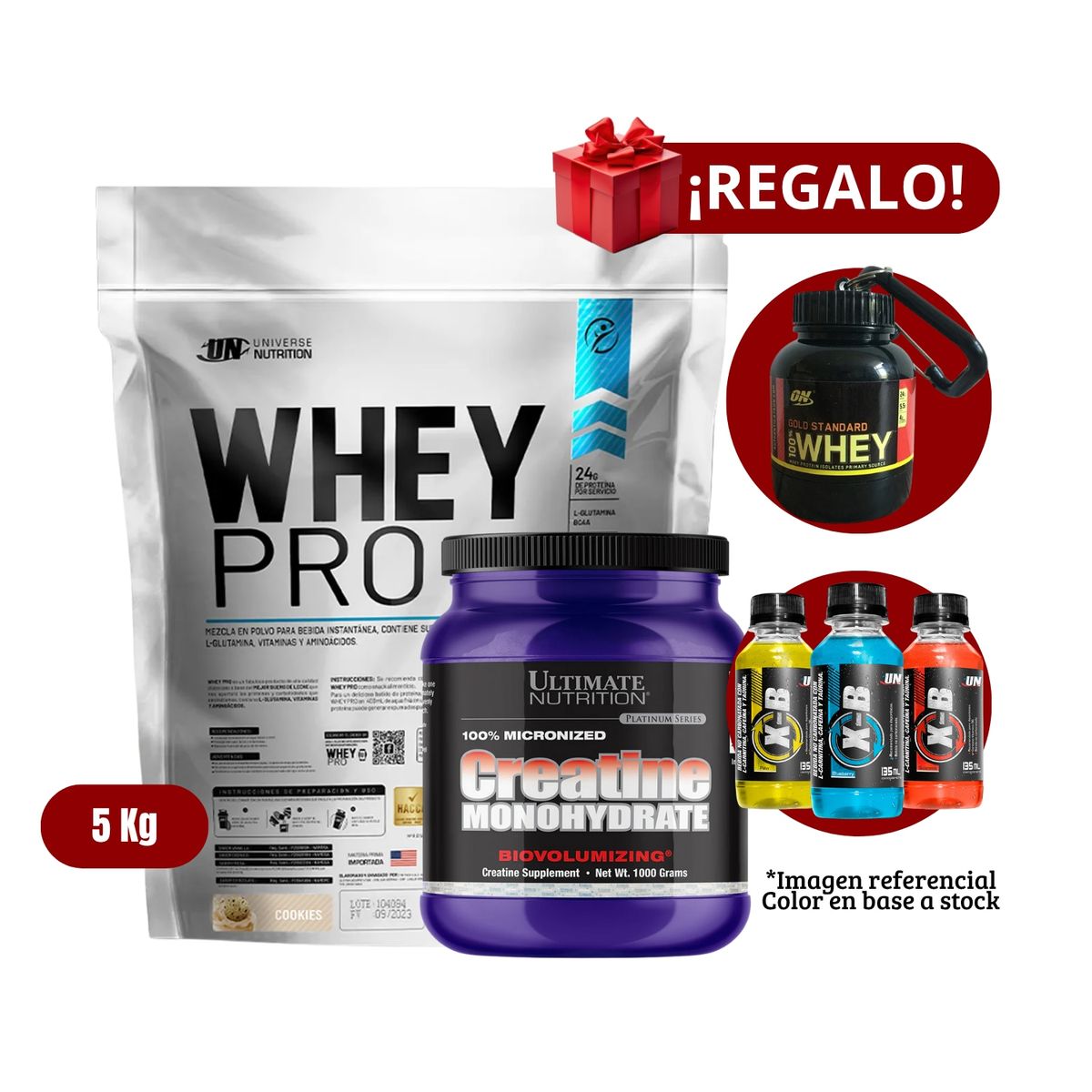 UNIVERSE NUTRITION - Proteína Whey Pro 5Kg Cookies+Ultimate Nutrition 1 Kg+Portaproteína+XB