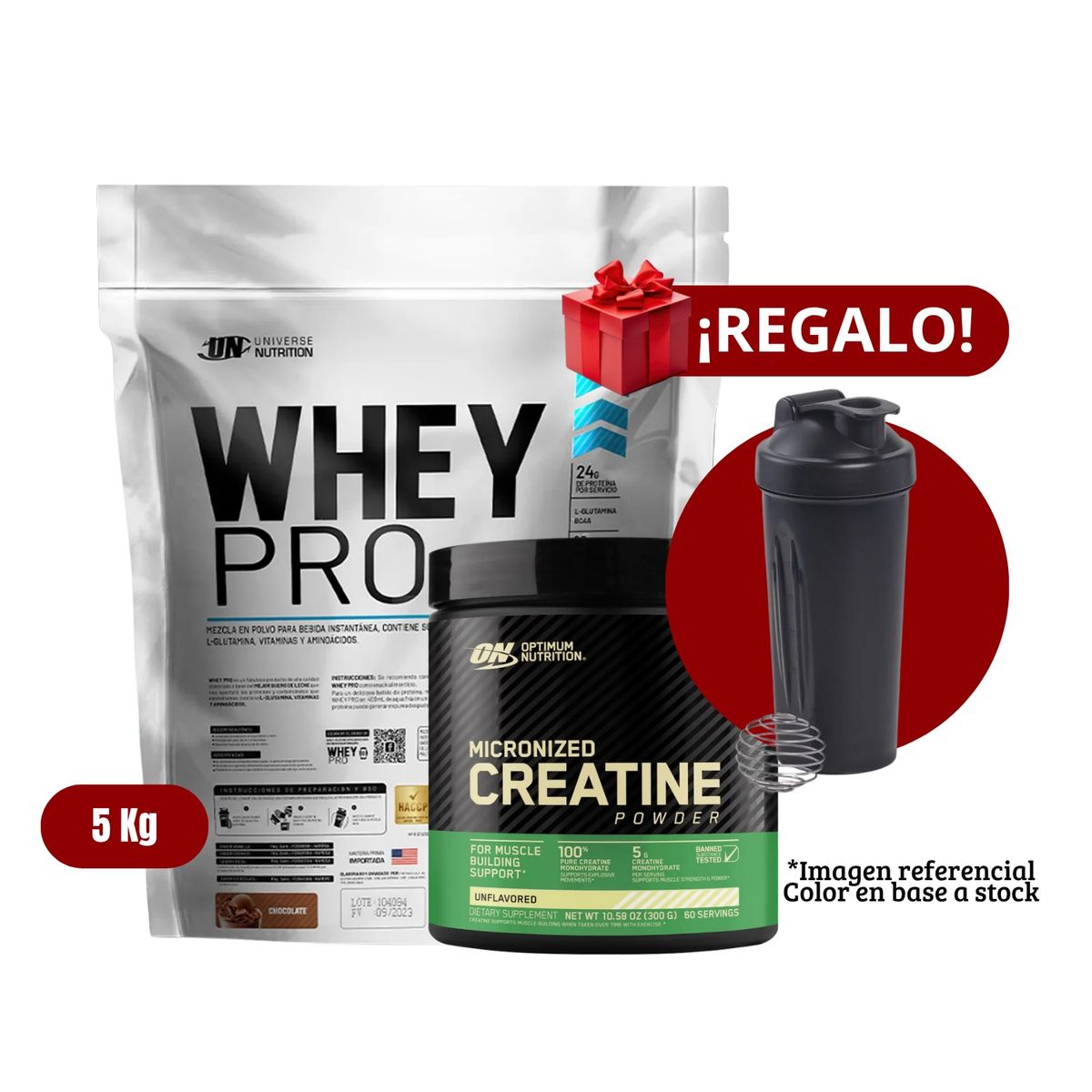 UNIVERSE NUTRITION - Proteína Whey Pro 5Kg Chocolate+Optimum Nutrition 300g+Shaker