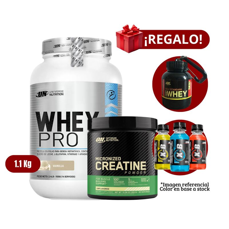 UNIVERSE NUTRITION - Whey Pro 11Kg Vainilla+Optimum Nutrition 300g+Portaproteína+XB