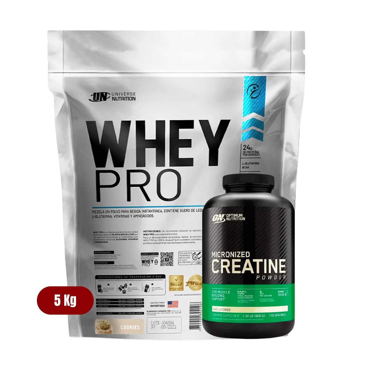 UNIVERSE NUTRITION - Proteína Whey Pro 5Kg Cookies+Optimum Nutrition 600g