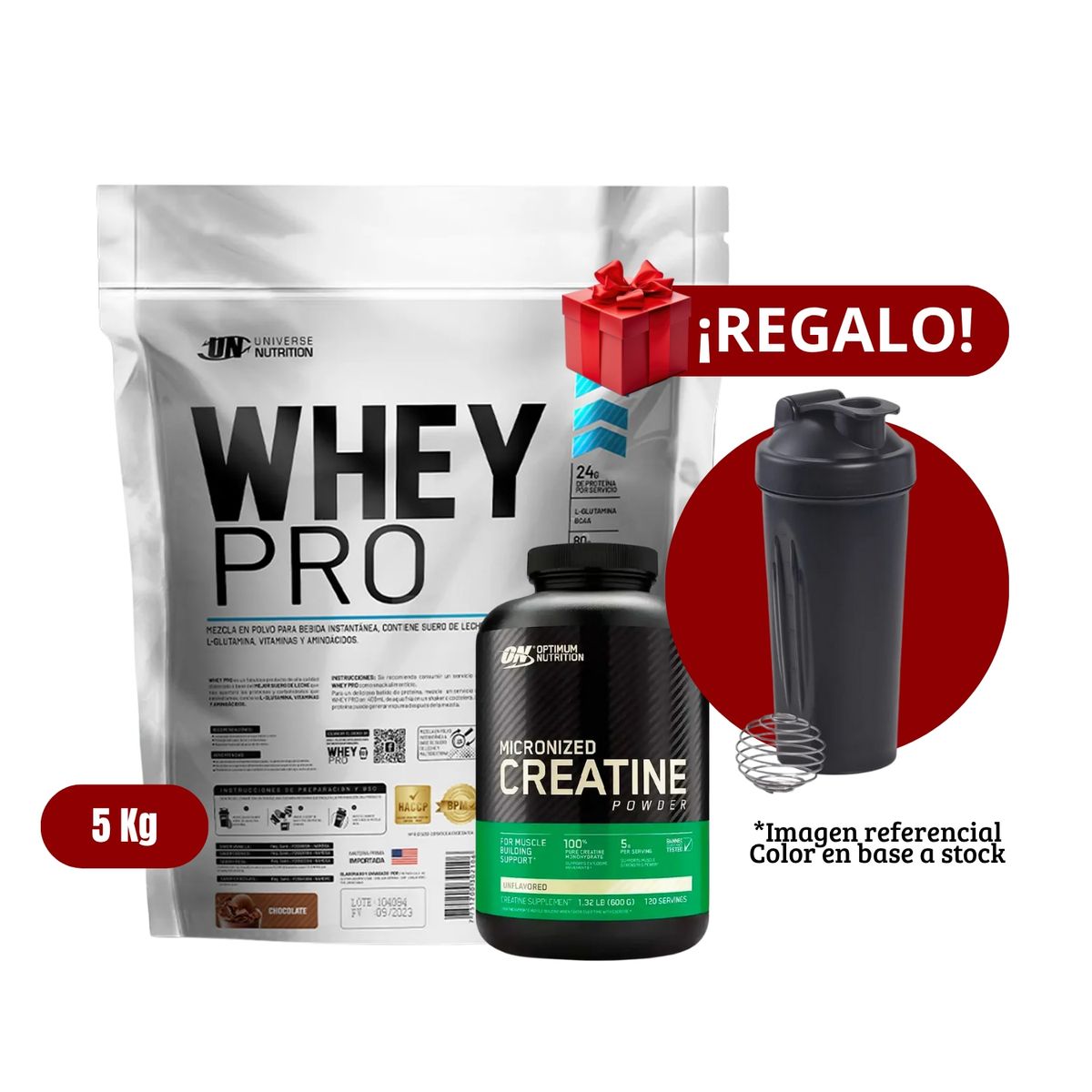 UNIVERSE NUTRITION - Proteína Whey Pro 5Kg Chocolate+Optimum Nutrition 600g+Shaker