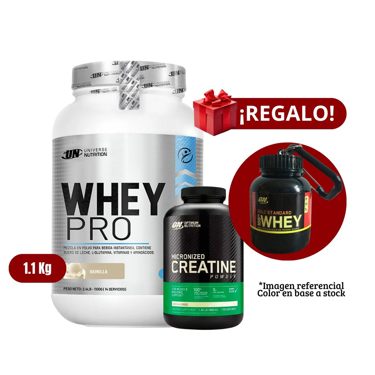 UNIVERSE NUTRITION - Proteína Whey Pro 11Kg Vainilla+Optimum Nutrition 600g+Portaproteína