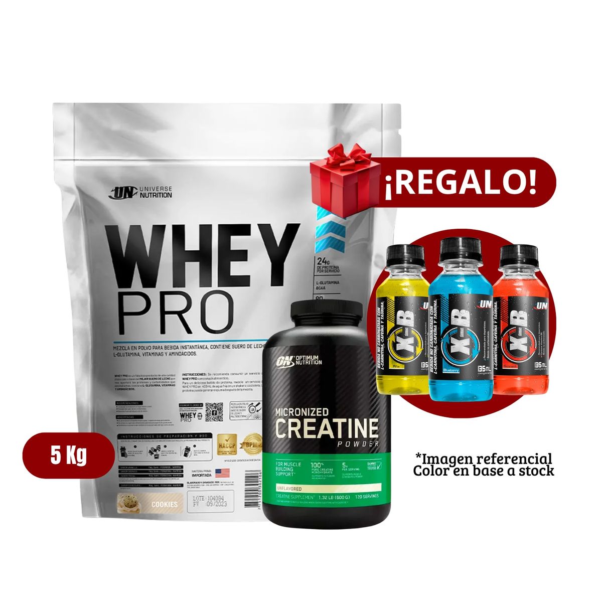 UNIVERSE NUTRITION - Proteína Whey Pro 5Kg Cookies+Optimum Nutrition 600g+XB