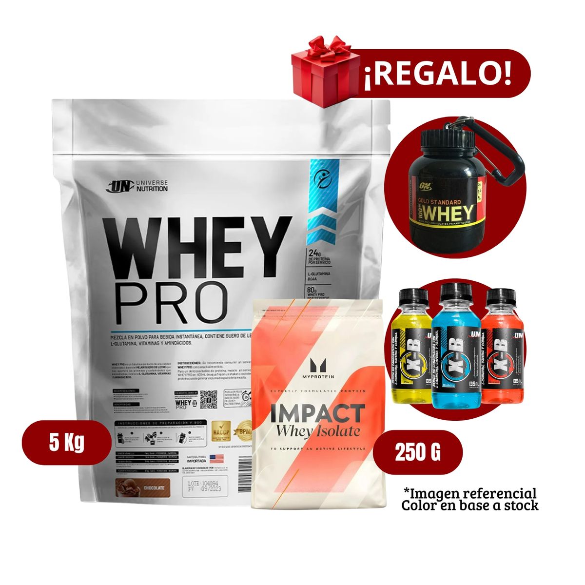 UNIVERSE NUTRITION - Proteína Whey Pro 5Kg Chocolate+MyProtein 250g+Portaproteína+XB