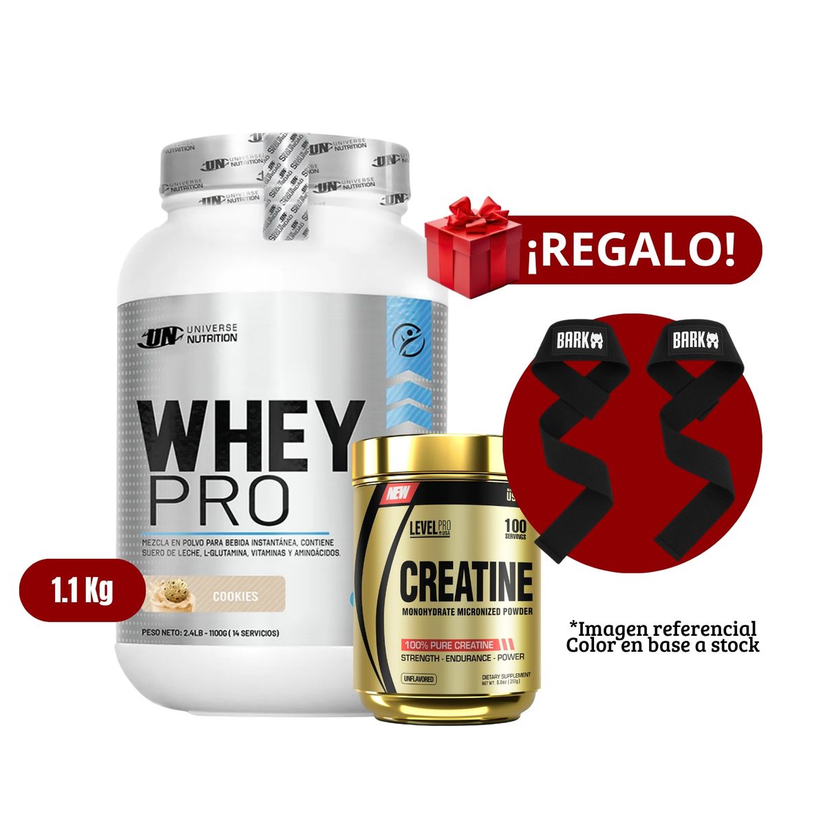 UNIVERSE NUTRITION - Proteína Whey Pro 11Kg Cookies+Level Pro 250g+Straps