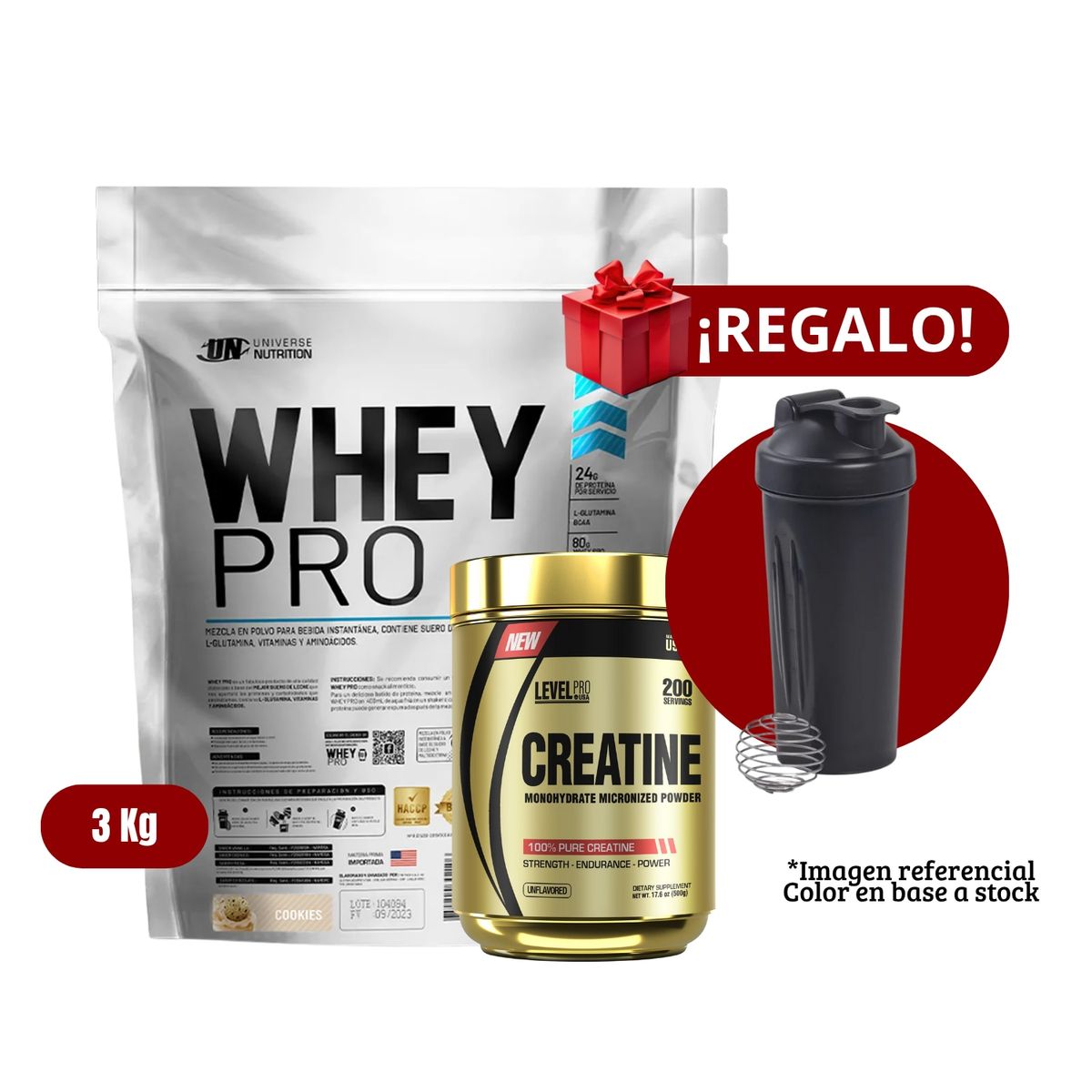 UNIVERSE NUTRITION - Proteína Whey Pro 3Kg Cookies+Level Pro 500g+Shaker