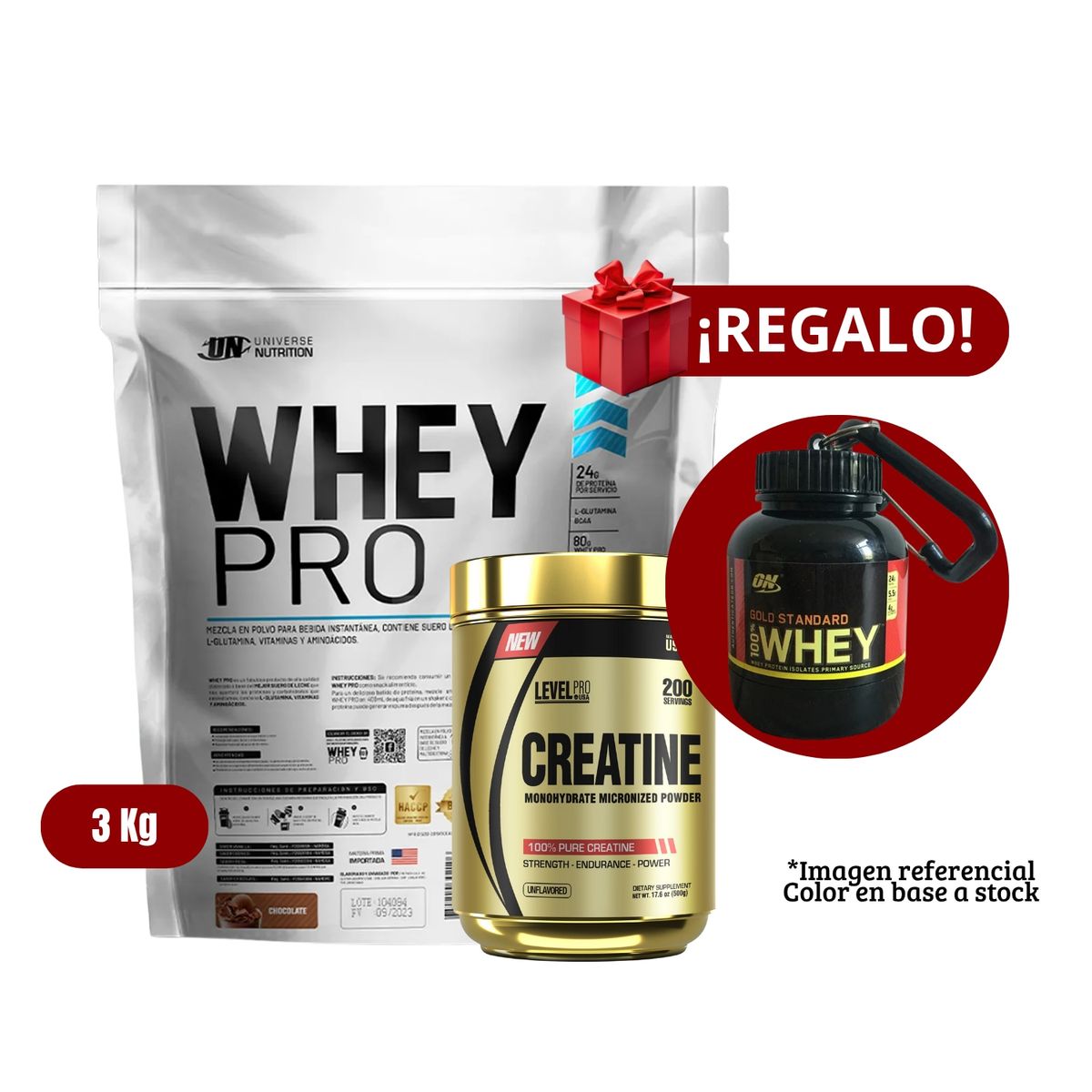 UNIVERSE NUTRITION - Proteína Whey Pro 3Kg Chocolate+Level Pro 500g+Portaproteína