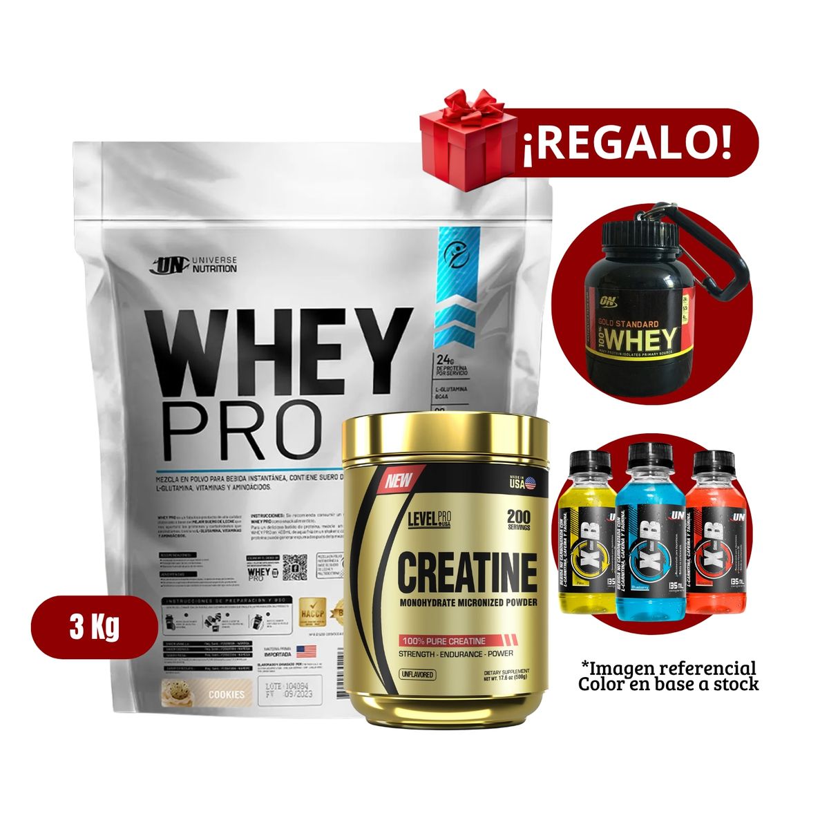 UNIVERSE NUTRITION - Proteína Whey Pro 3Kg Cookies+Level Pro 500g+Portaproteína+XB