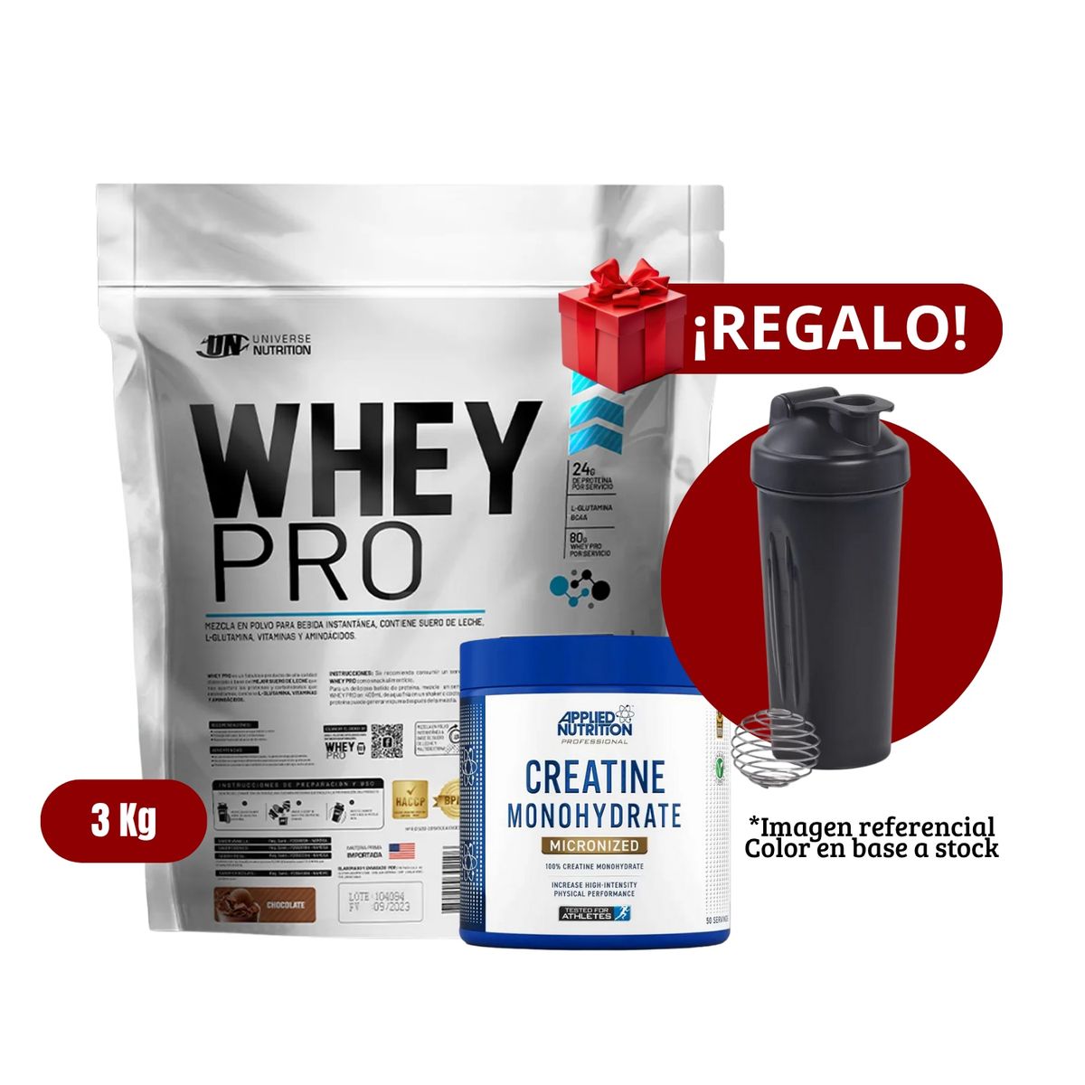 UNIVERSE NUTRITION - Proteína Whey Pro 3Kg Chocolate+Applied Nutrition 250g+Shaker