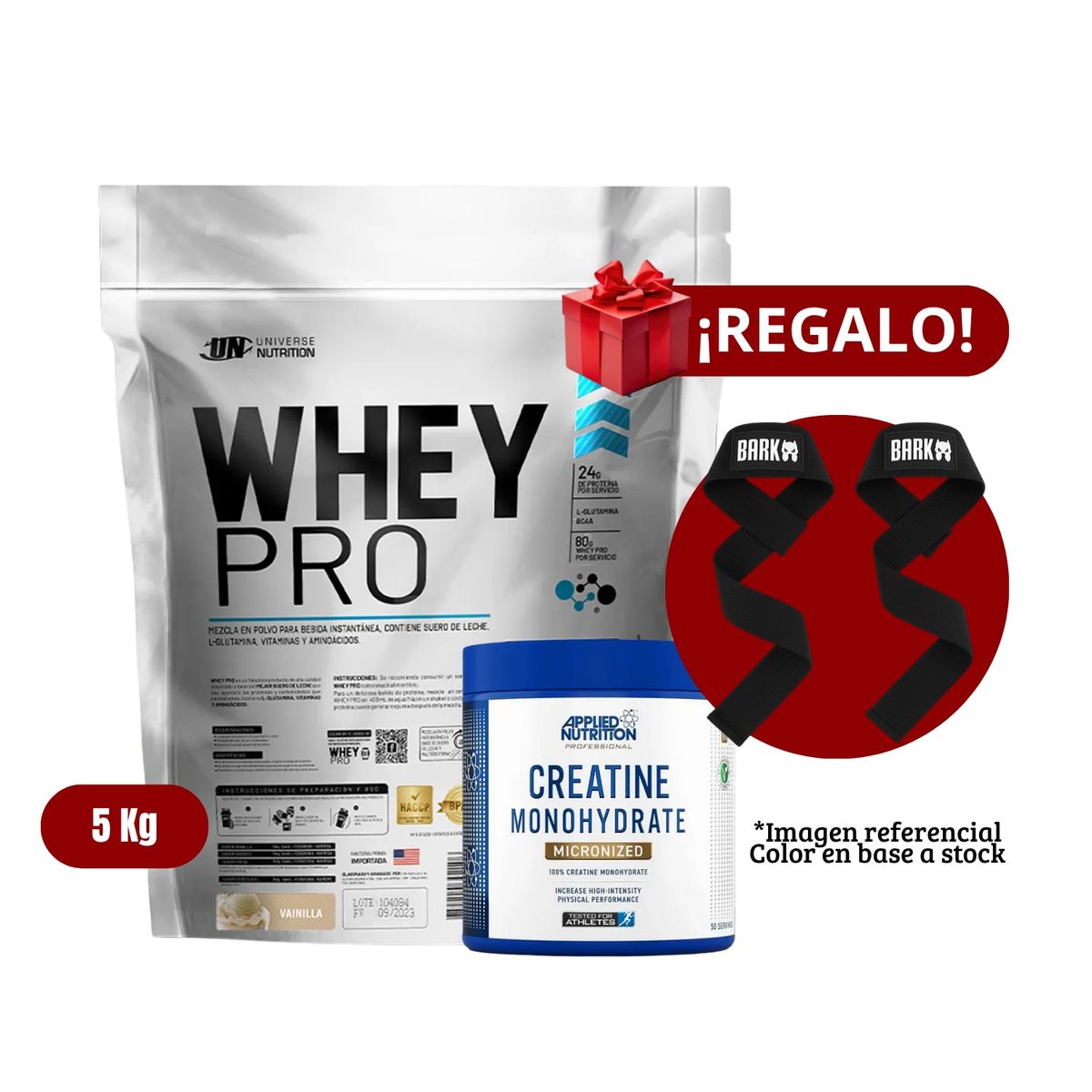 UNIVERSE NUTRITION - Proteína Whey Pro 5Kg Vainilla+Applied Nutrition 250g+Straps