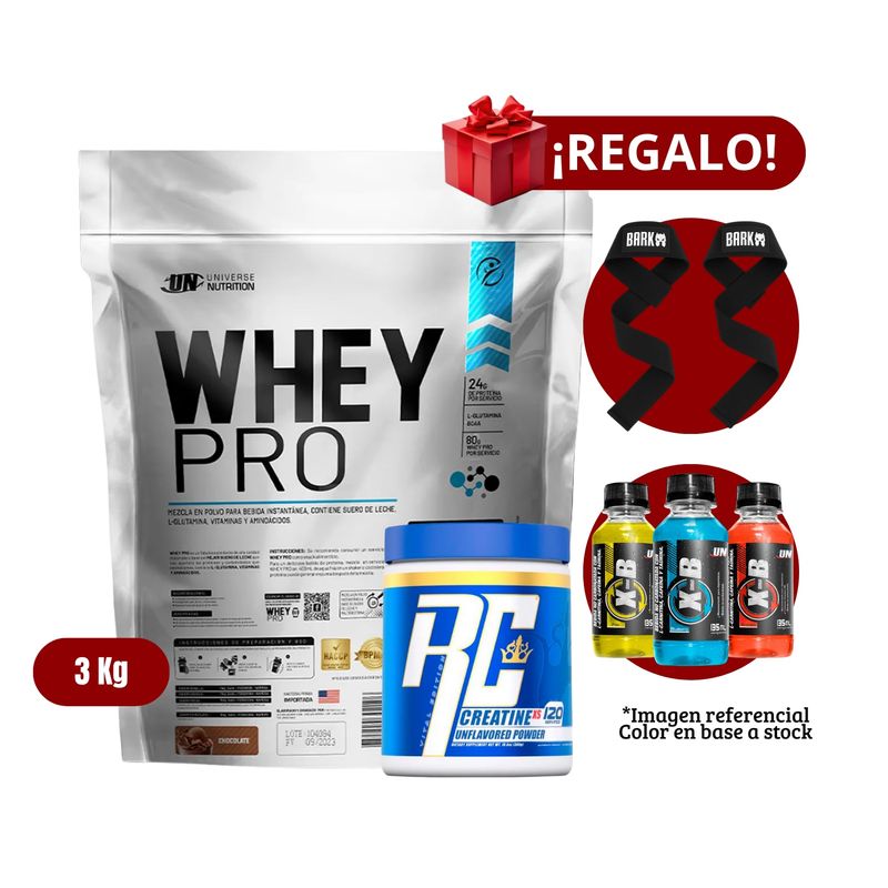 UNIVERSE NUTRITION - Proteína Whey Pro 3Kg Chocolate+Ronnie Coleman 300g+Straps + XB
