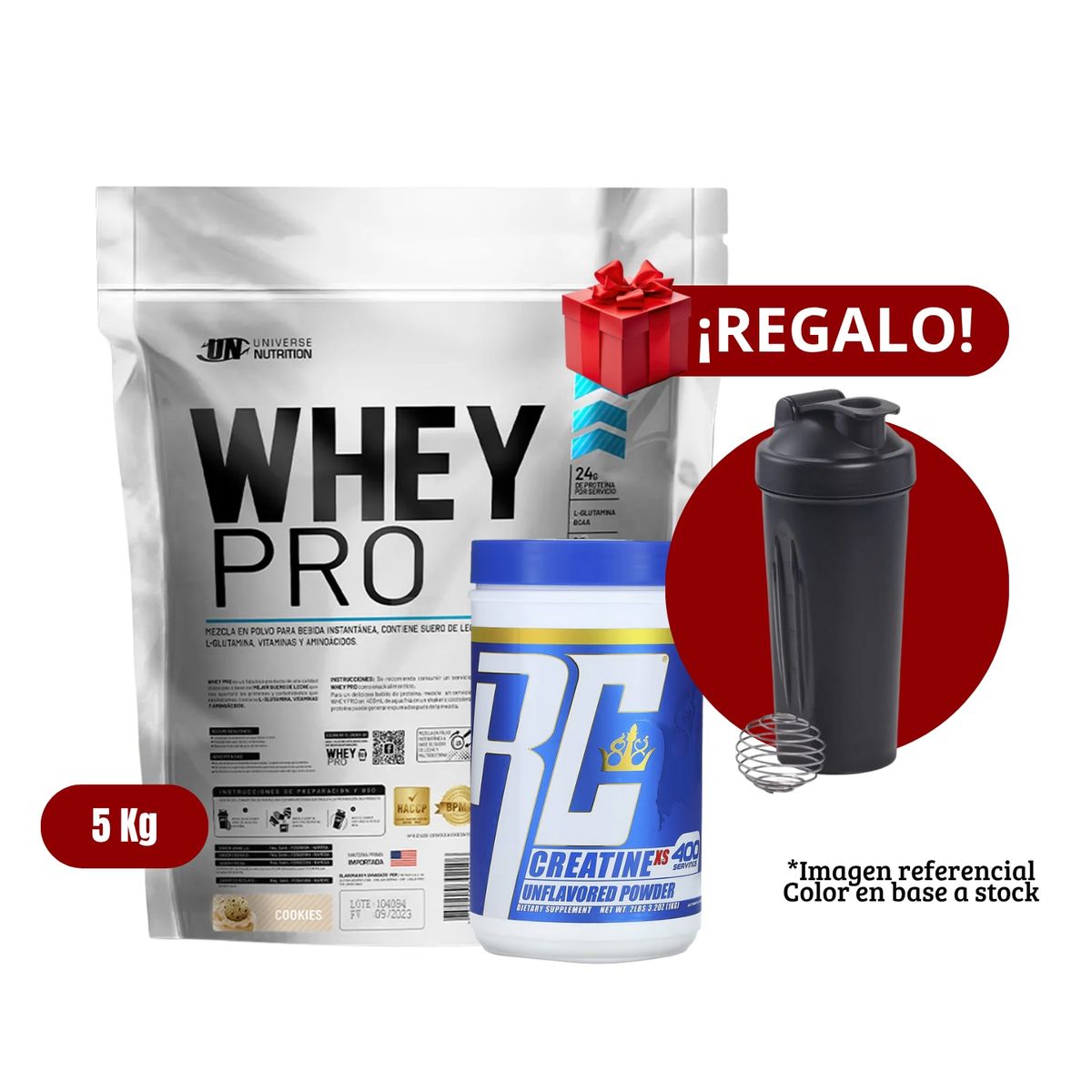 UNIVERSE NUTRITION - Proteína Whey Pro 5Kg Cookies+Ronnie Coleman 1 Kg+Shaker