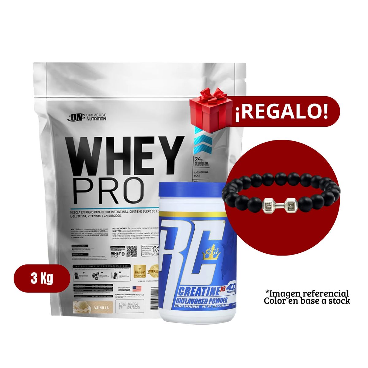 UNIVERSE NUTRITION - Proteína Whey Pro 3Kg Vainilla+Ronnie Coleman 1 Kg+PulseraGym