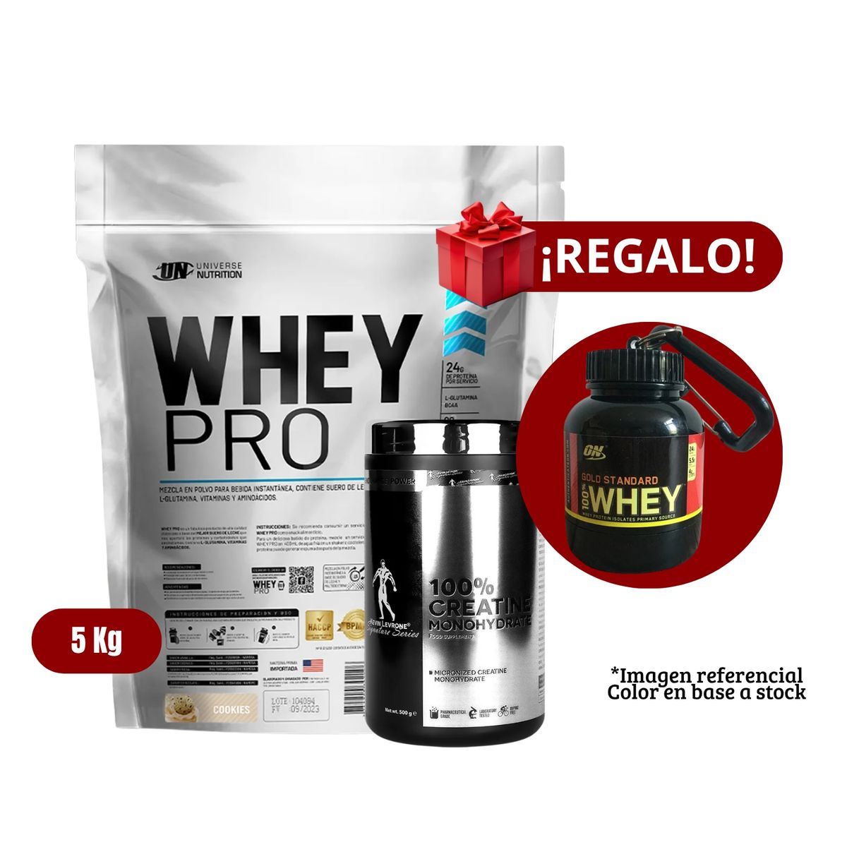 UNIVERSE NUTRITION - Proteína Whey Pro 5Kg Cookies+Kevine Levrone 500g+Portaproteína