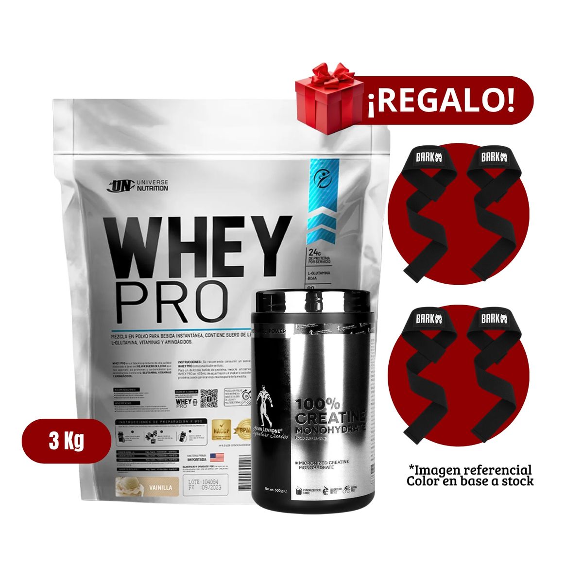UNIVERSE NUTRITION - Proteína Whey Pro 3Kg Vainilla+Kevine Levrone 500g+2 Straps