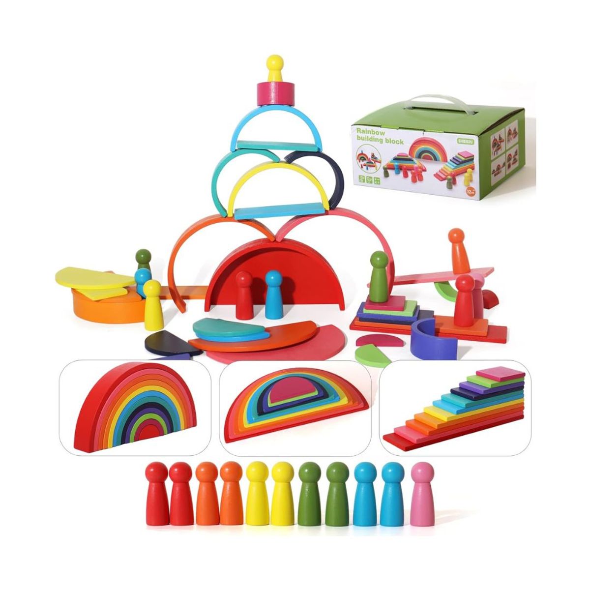 GENERICO - Set Didáctico de Bloques de Construcción Arcoíris para Niños