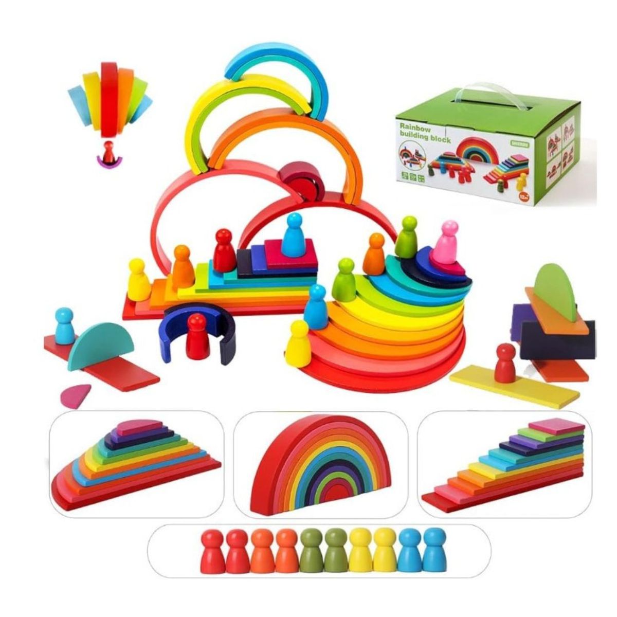 GENERICO - Set Didáctico de Bloques de Construcción Arcoíris para Niños