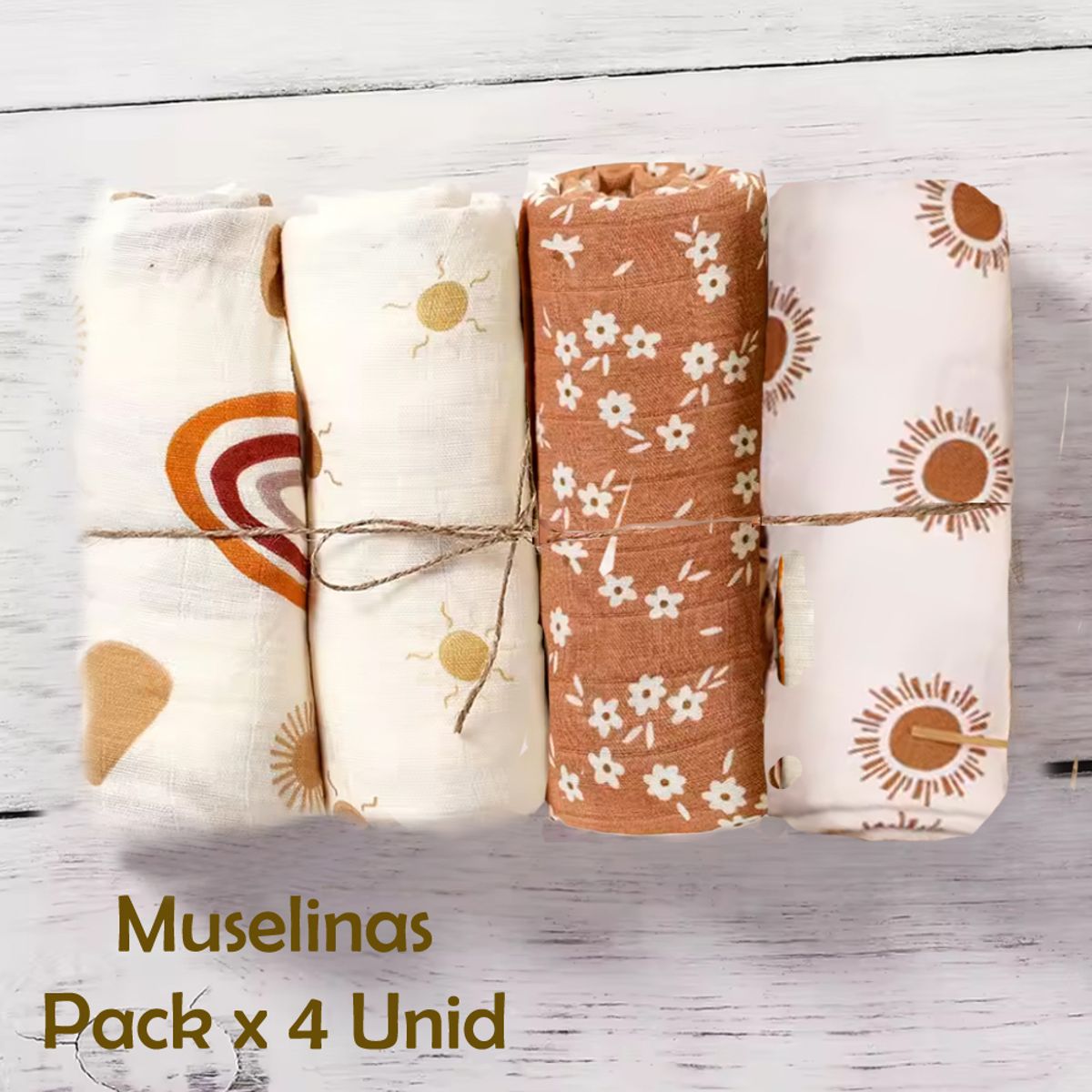 GENERICO - Manta Muselina para Bebé Bambú y Algodón Pack x  4 Unidades