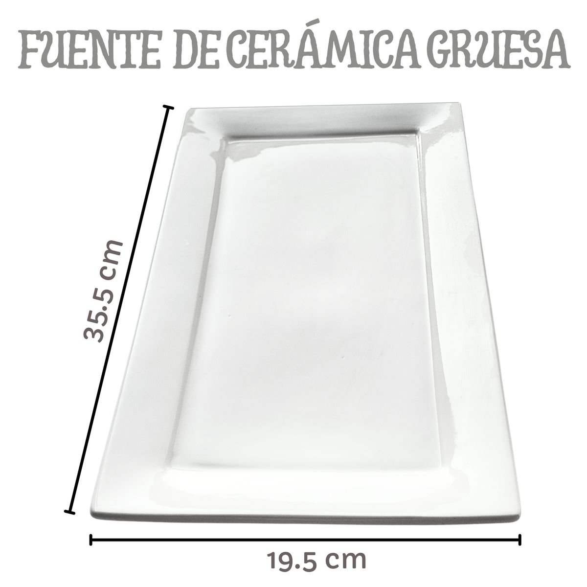 GENERICO - Fuente Azafate Plato Grande Rectangular de Cerámica Blanco 35x29cm