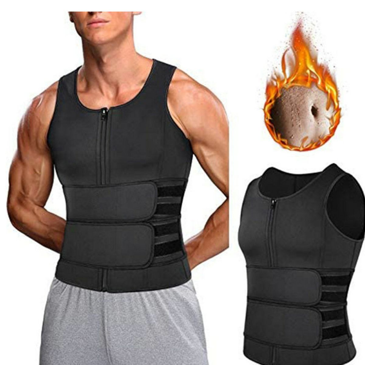GENERICO - Chaleco Hombre Reductor Térmico Adelgazante con Cierre Cremallera