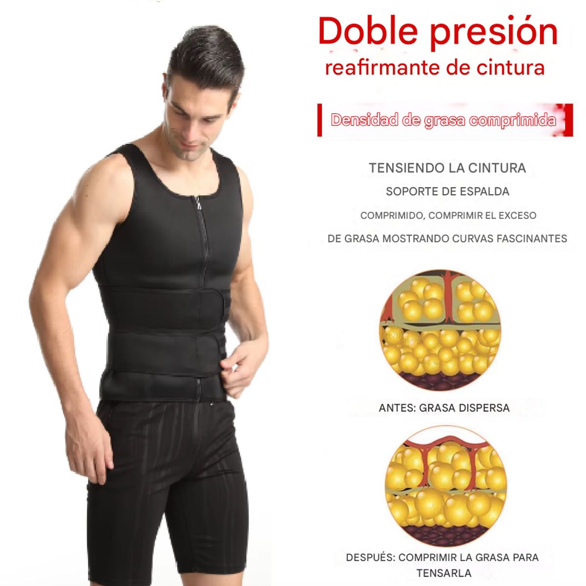 GENERICO - Chaleco Hombre Reductor Térmico Adelgazante con Cierre Cremallera
