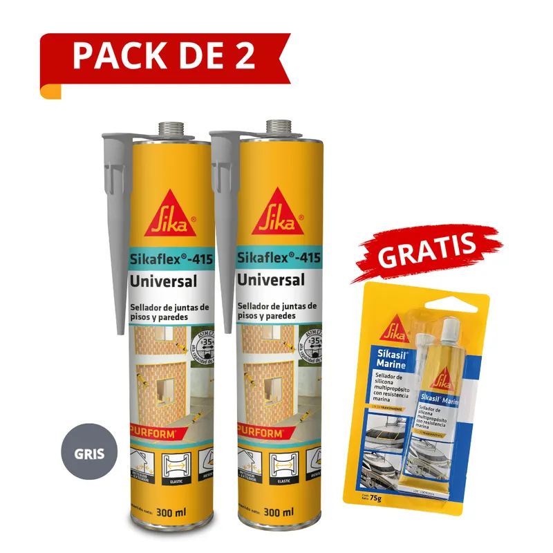 SIKA - Pack 2 Sellador para juntas Sikaflex 415 Gris + Gratis Sikasil Marine