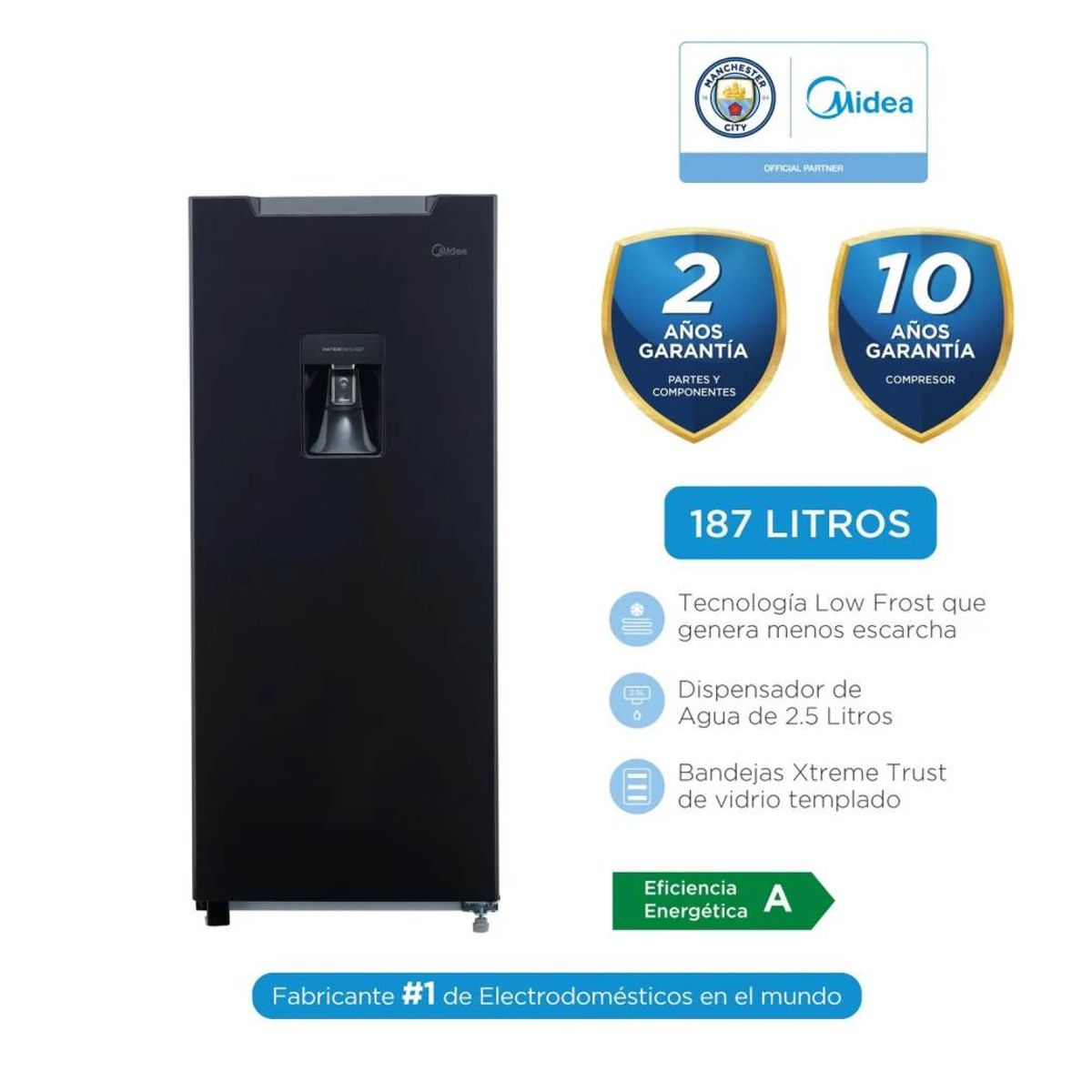 MIDEA - Refrigeradora Midea 187L Top Freezer Single Door MDRD190ANLXW