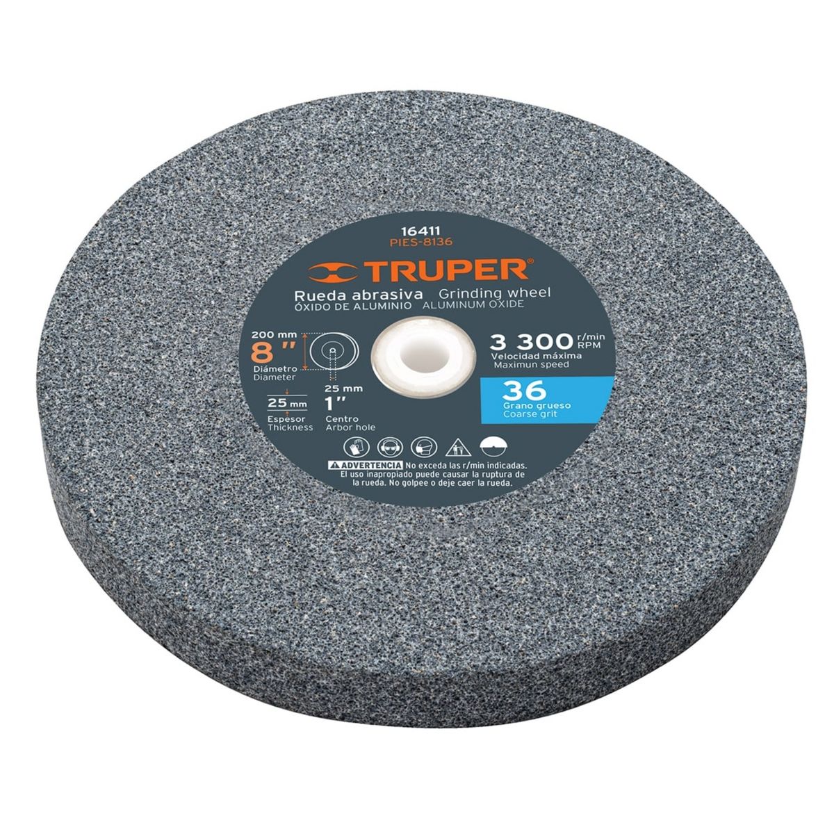 TRUPER - Piedra afilador 8" para esmeril, grano 36 Truper