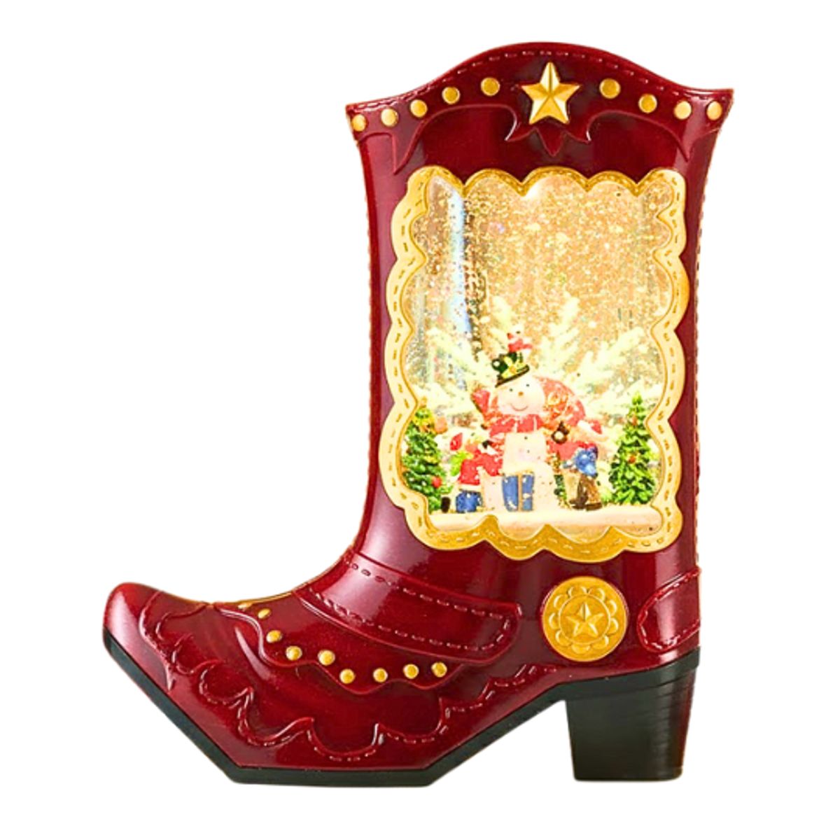 GENERICO - Bota Cowboy Decorativa Navideña con Cápsula de Nieve Luminosa