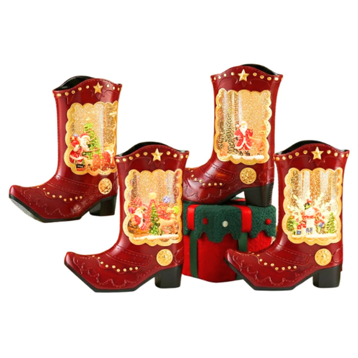 GENERICO - Bota Cowboy Decorativa Navideña con Cápsula de Nieve Luminosa