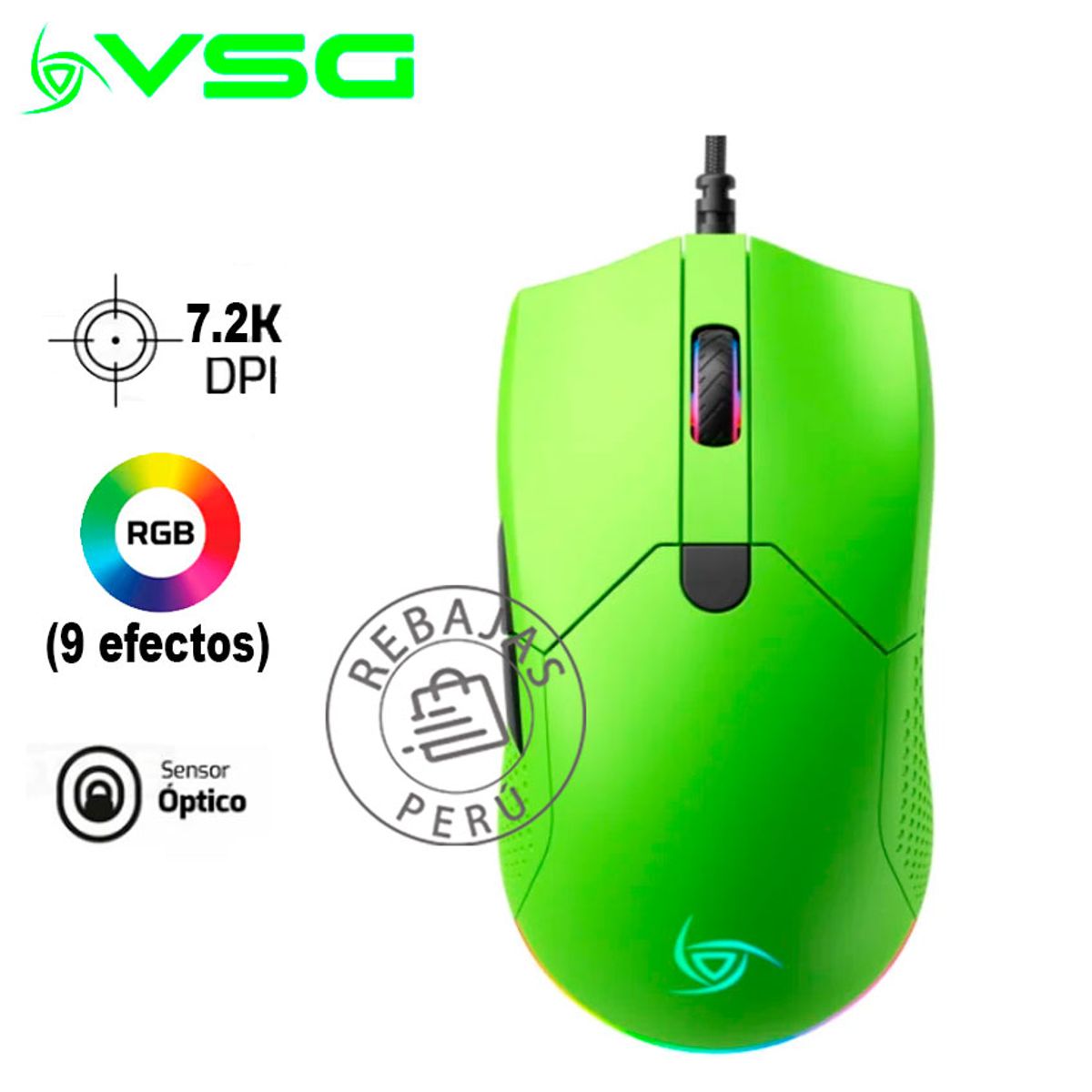 VSG - Mouse Gamer VSG Aurora 7,200 DPI RGB 7 Botones Ultraligero 72g