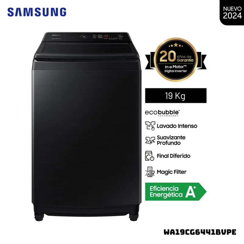 SAMSUNG - LAVADORA SAMSUNG ECOBUBBLE 19 KG CARGA SUPERIOR NEGRO - WA19CG6441BVPE