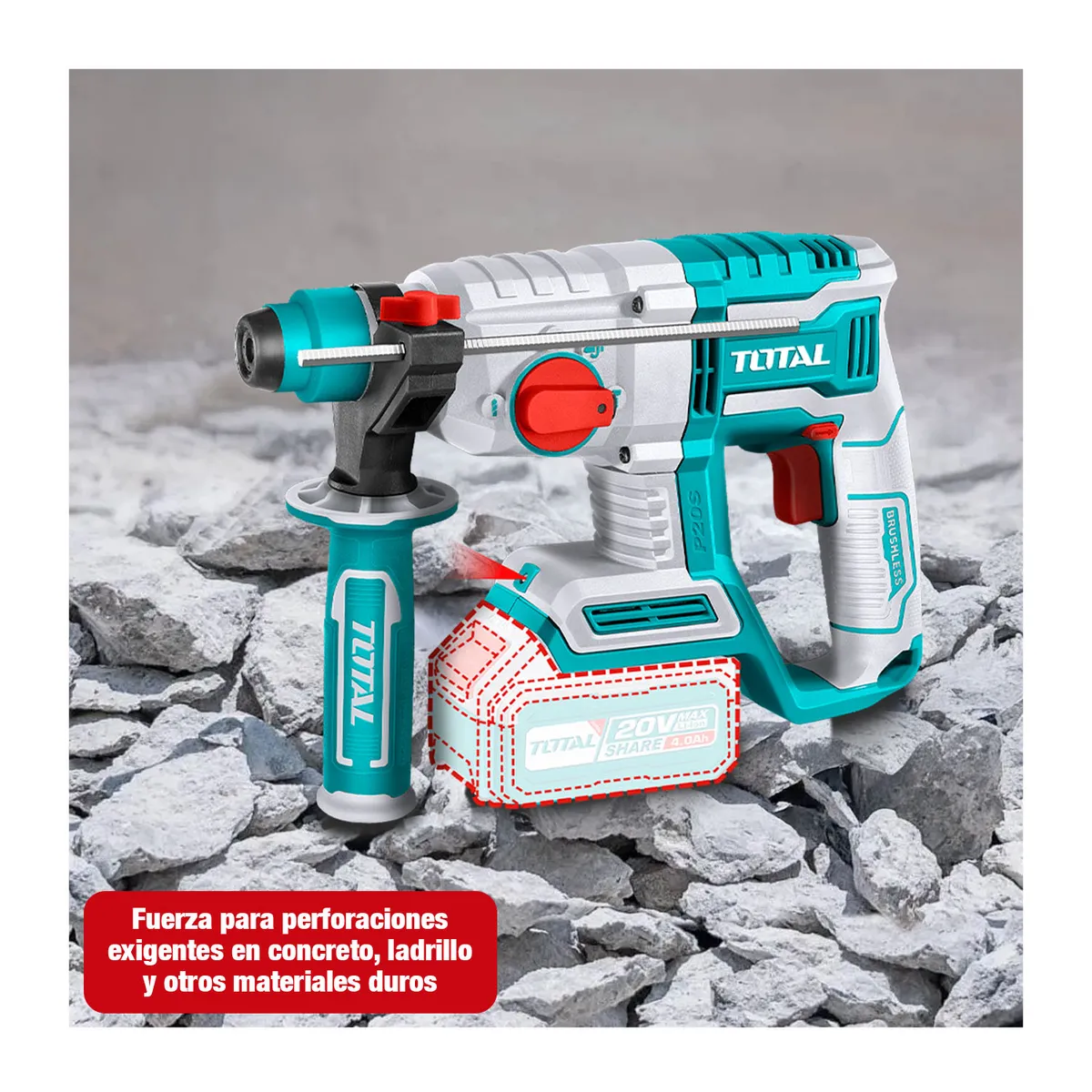 TOTAL TOOLS - Rotomartillo 20v Inalámbrico 20j Brushless Perfora Concreto