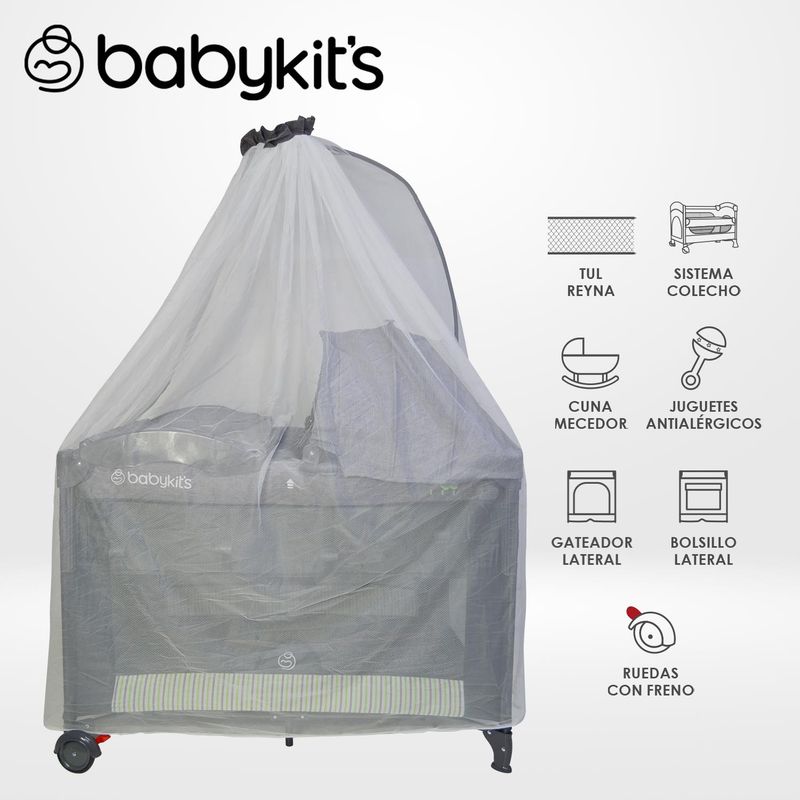 BABY KITS - Cuna Corral Mecedora Summer Gris